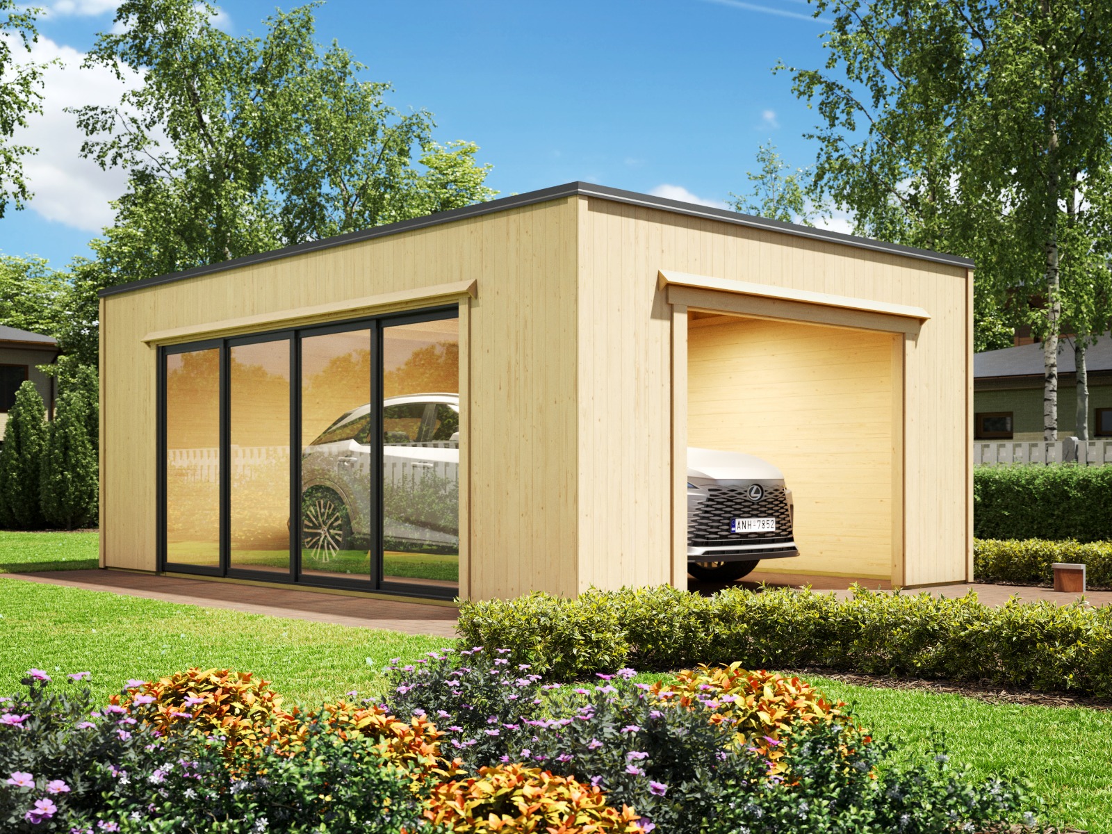Modern Wooden Garage Q-BIC B 34 + 18mm cladding | 23.32m2
