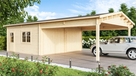 Wooden 2 vehicle garage DOUBLE GARAGE AND CARPORT 70 | 10.6 m x 5.3 m (35' x 19'6'') 70 mm
