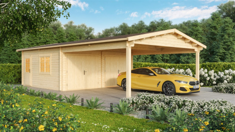 Wooden 2 vehicle garage DOUBLE GARAGE AND CARPORT 70 | 10.6 m x 5.3 m (35' x 19'6'') 70 mm