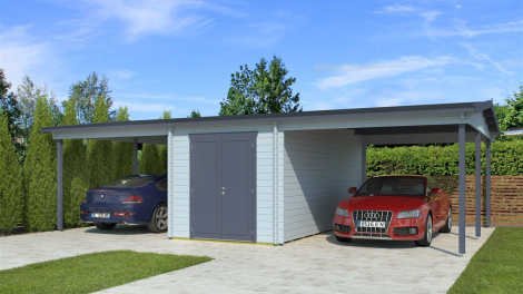 Two Wooden Carports with a Shed HANS 44 | 6.12 x 9.51m