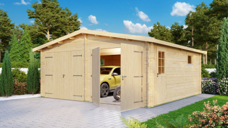 NEW! Wooden double garage NORDIC GARAGE 44 with FREE Garage Door | 6 x 6 m (19'8'' x 19'8'') 44 mm